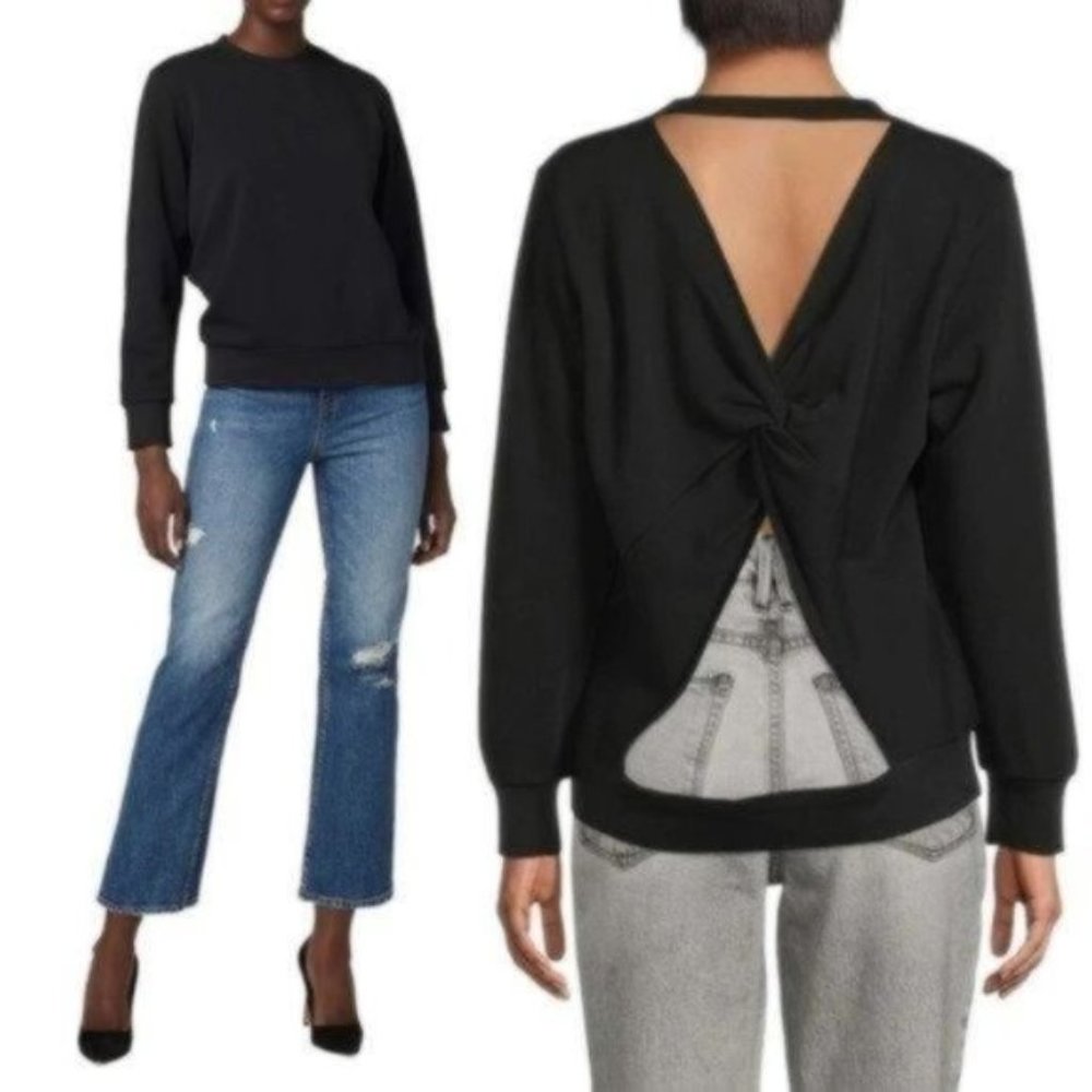HUDSON JEANS Knotted Cutout Back Sweatshirt, Black NWT